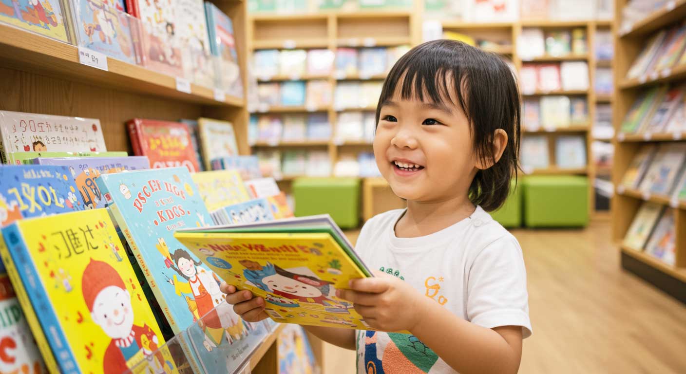 Kanak-kanak memilih buku di kedai – galakkan pembacaan sendiri sejak kecil.