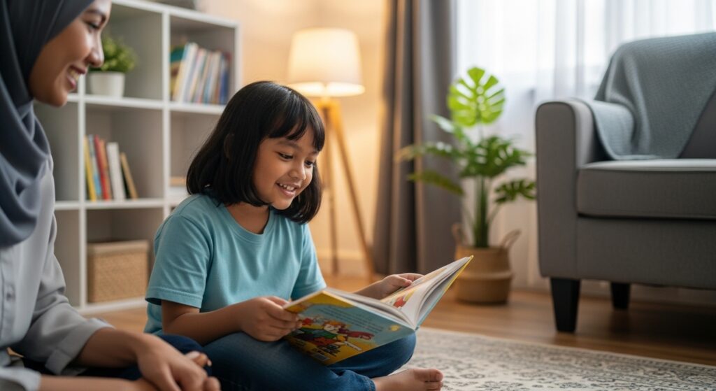 Kanak-kanak membaca dengan lancar dan yakin dalam suasana yang tenang