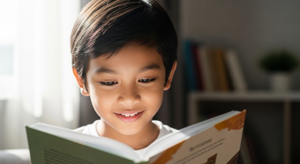 Kanak-kanak membaca dengan lancar dan memahami isi bacaan