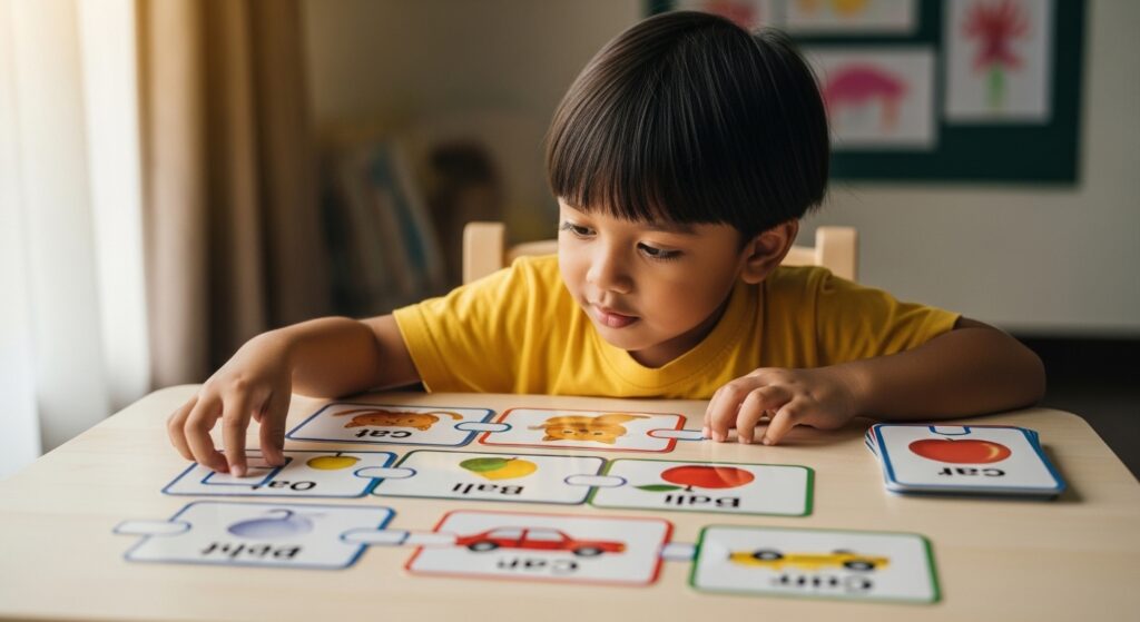 Kanak-kanak memadankan gambar dengan perkataan untuk memahami maksud