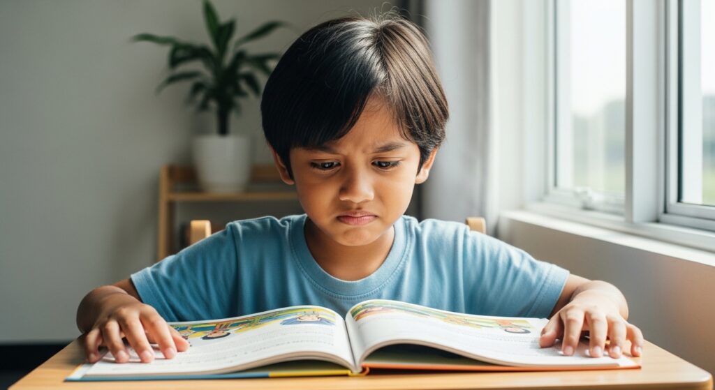 Kanak-kanak membaca tetapi keliru dan tidak memahami isi kandungan