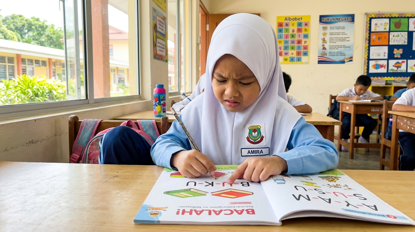 Kanak-kanak menghadapi kesukaran membaca perkataan mudah dalam suasana terang