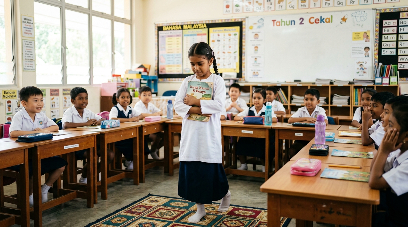 Kanak-kanak kelihatan gugup ketika diminta membaca di hadapan kelas
