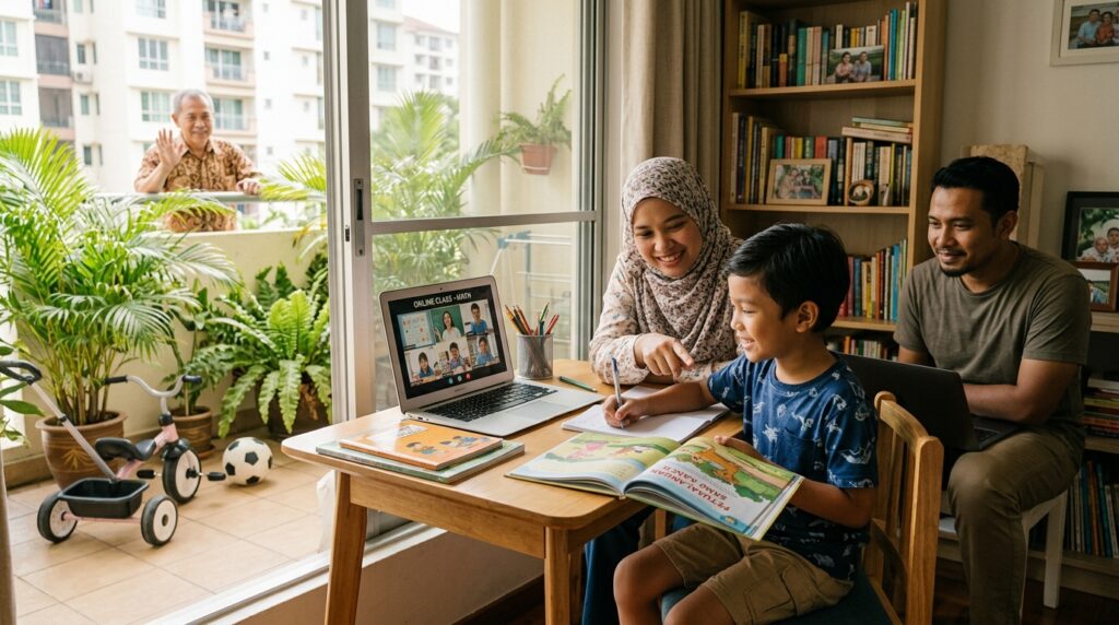 Kanak-kanak mengimbangi pembelajaran online dengan aktiviti lain