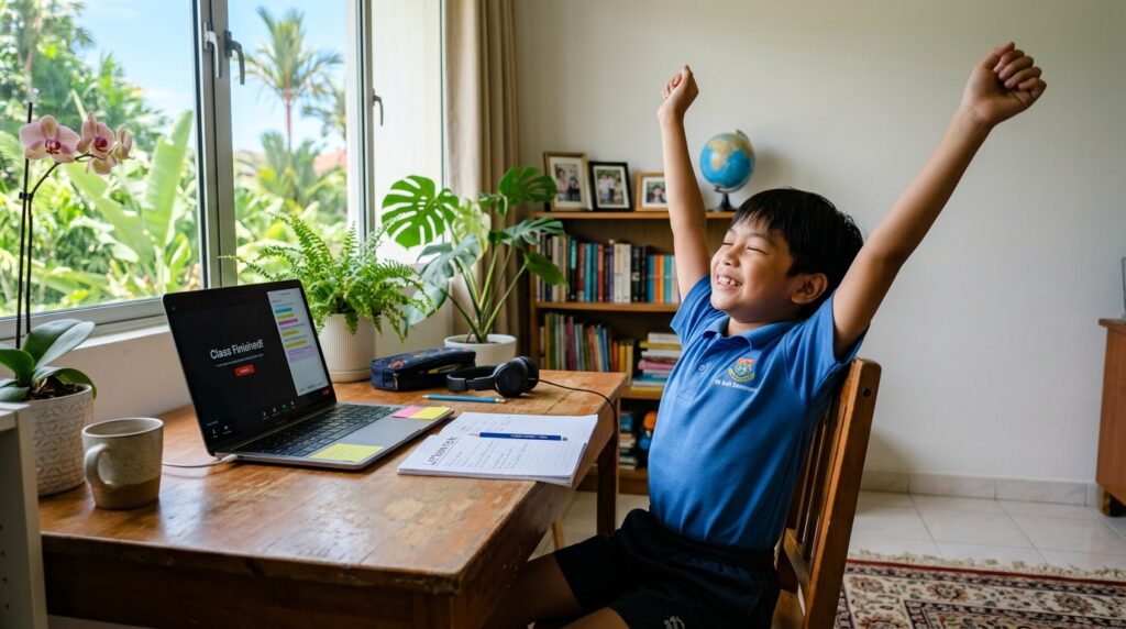 Kanak-kanak berehat selepas sesi pembelajaran online