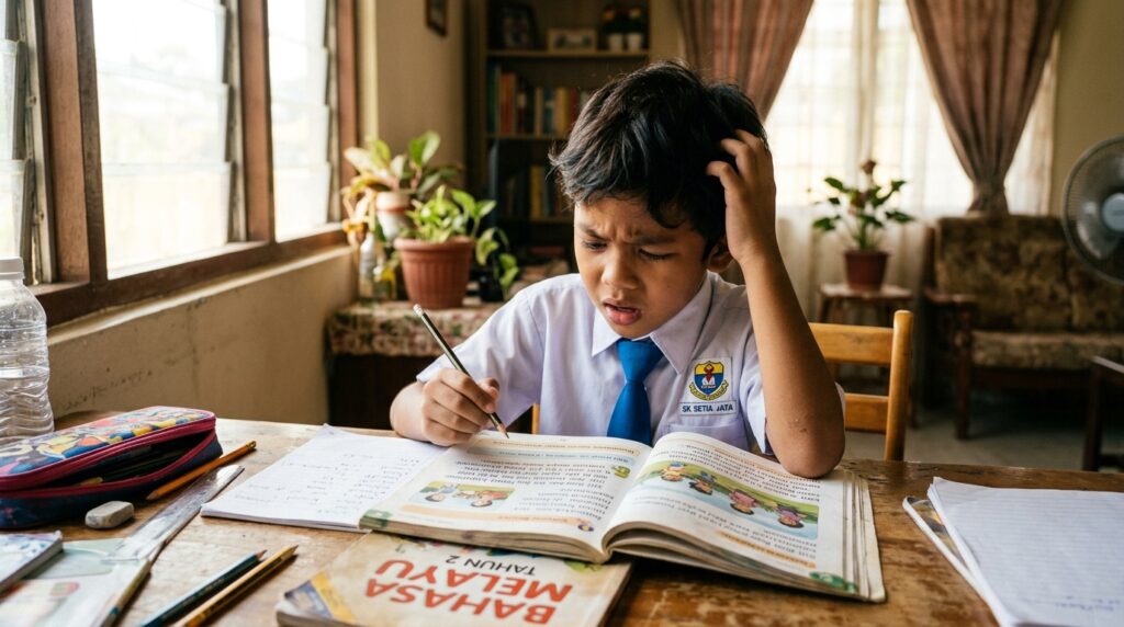 Kanak-kanak kelihatan sukar menyiapkan kerja sekolah kerana masalah membaca