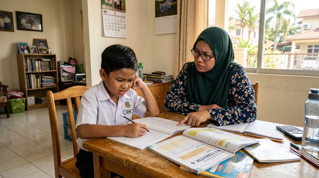 Kanak-kanak kelihatan tertekan ketika belajar bersama ibu bapa