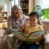Kanak-kanak Melayu membaca dengan lancar sambil ditemani ibu.
