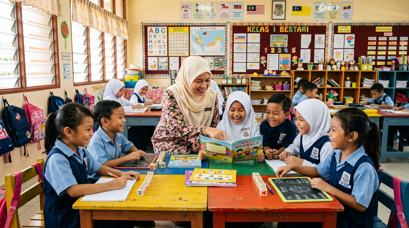 Kanak-kanak Melayu bersedia melangkah ke Tahun 1 dengan penuh keyakinan.
