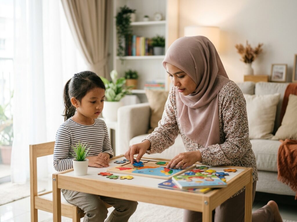 Ibu bapa Asia terlalu cepat membantu anak menyiapkan tugasan kecil di rumah, sementara anak hanya memerhati.