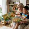 Ibu Melayu membacakan cerita rakyat kepada anak untuk meningkatkan kemahiran berbahasa.