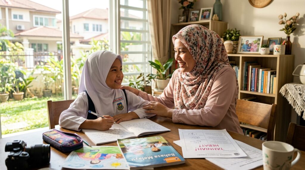 Ibu memberi semangat kepada anak Melayu selepas belajar.