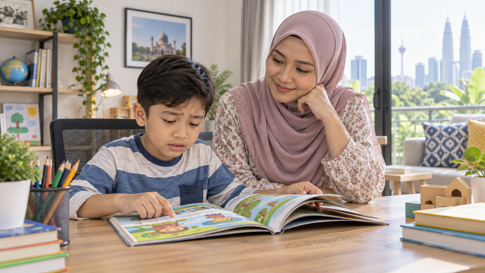 Anak membaca terlalu laju sehingga memerlukan bantuan untuk membaca dengan lebih teliti.
