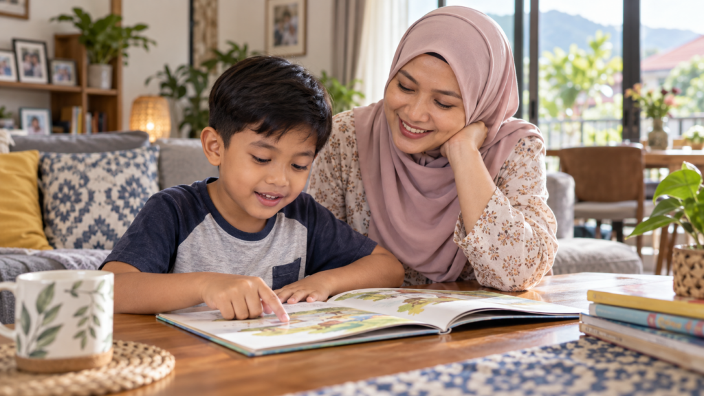 Anak membaca dengan lebih tepat dan selesa bersama ibu.