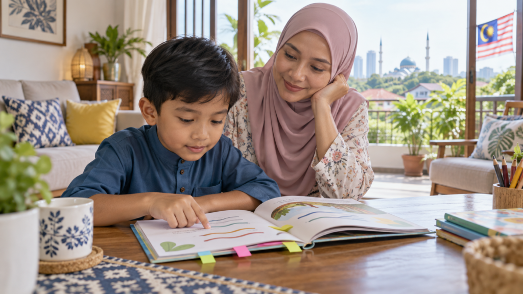 Anak berhenti seketika ketika membaca menggunakan penanda bacaan.