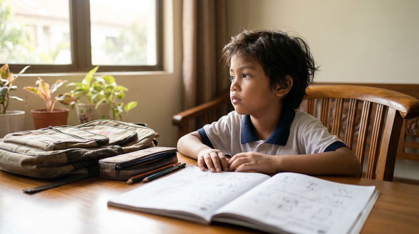 Anak Melayu kelihatan susah fokus ketika cuba kembali belajar selepas cuti sekolah.