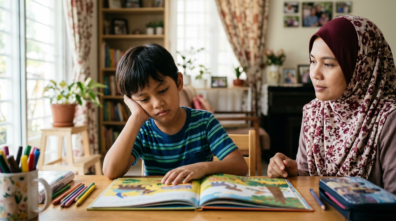 Anak kelihatan kurang berminat membaca kerana buku yang dipilih mungkin tidak sesuai.