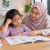 Anak kelihatan keliru ketika memahami arahan dalam buku latihan.