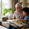 Ibu membantu anak membina kemahiran membaca sejak kecil melalui aktiviti buku bersama.