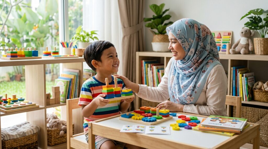 Anak Melayu berjaya mengikuti arahan dengan bimbingan ibu di rumah.