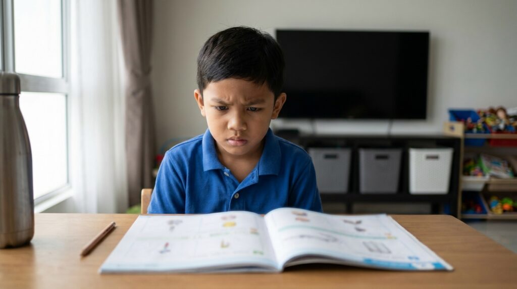 Anak fokus belajar di ruang yang kemas dan kurang gangguan.