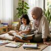 Anak Melayu memilih buku kegemarannya yang sama walaupun terdapat banyak buku lain.