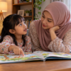 Anak bertanya maksud perkataan kepada ibu ketika membaca.