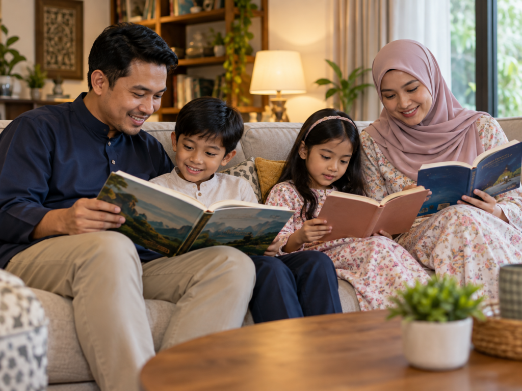 Kanak-kanak membaca dalam posisi yang selesa dengan pencahayaan baik.