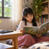 Kanak-kanak meletakkan peranti dan membuka buku selepas masa skrin.